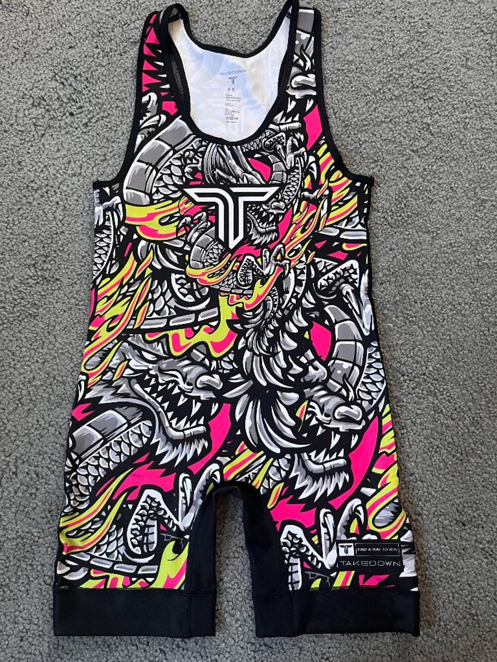 TAKEDOWN SPORTSWEAR WRESTLING SINGLET - TATOO DRAGON INSPIRED DESIGN - NWOT - S